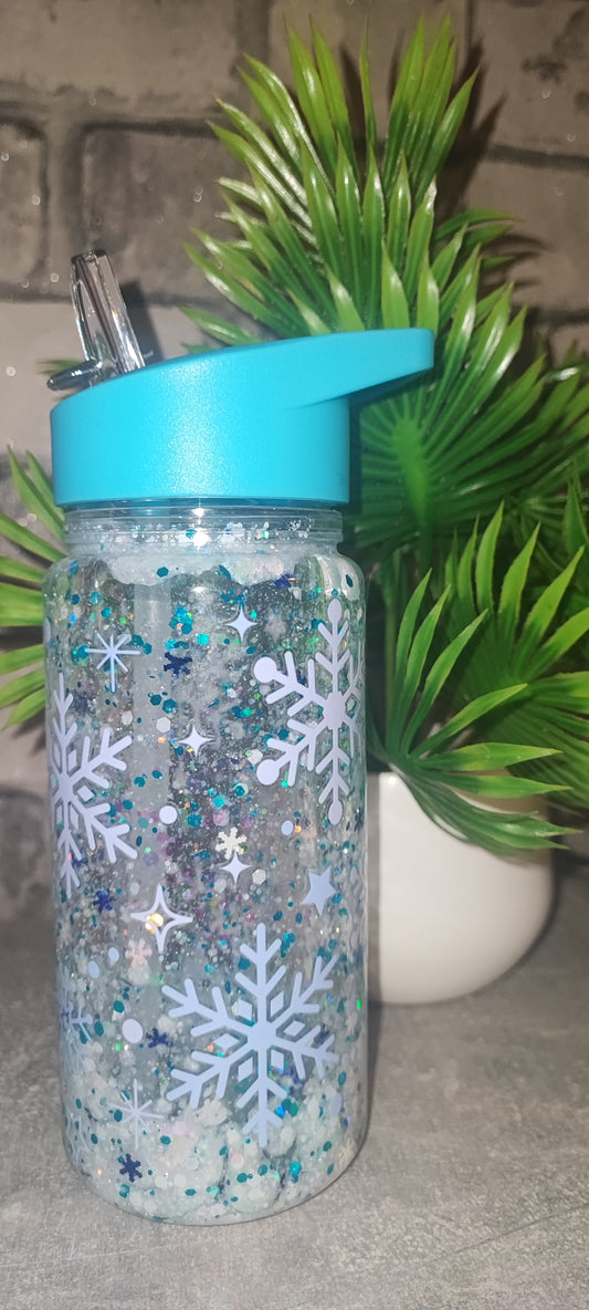 Kinderflasche mit "Lava" Effekt Svhee, Schneeflocken inkl UV Dtf Aufkleber