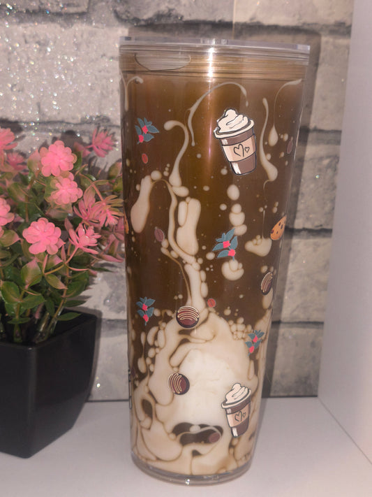Großer Lava Becher Coffee mit UV Dtf Aufkleber inkl Strohhalm Kunststoff