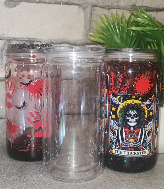 Glitzer/Lava Becher mit Strohhalm und UV Dtf Aufkleber - Kunststoff - transparent Deckel