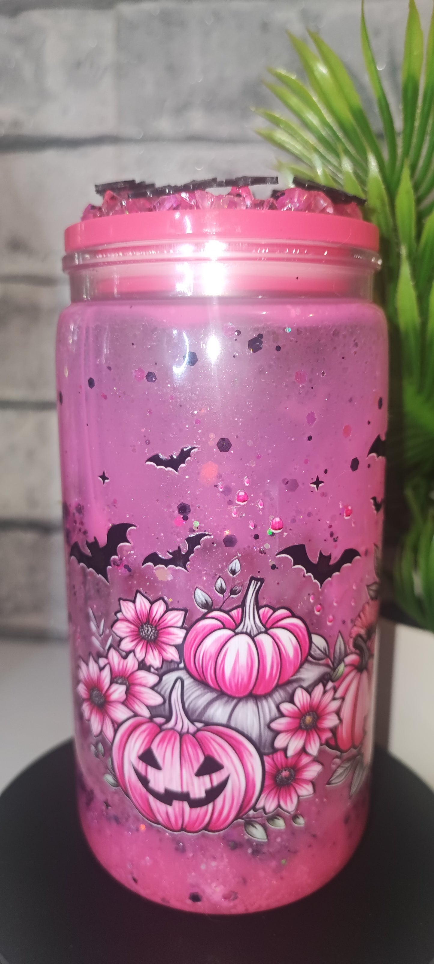 Lava Becher mit UV Dtf Aufkleber inkl Strohhalm Kunststoff pink mit Deko Deckel